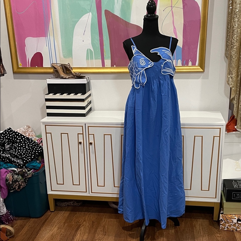 FARM Rio replica fish dress Blue Maxi